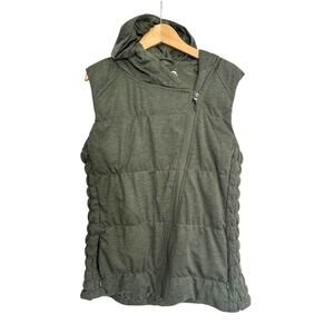 Be by Blanc Noir Green Quilted Zip Hood Puffer Vest Jacket Size M Cloth Fabric